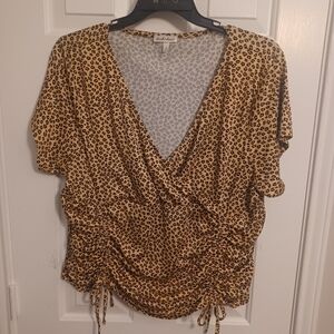 Derek Heart Cross Front Leopard Print Top Plus Sz 3X